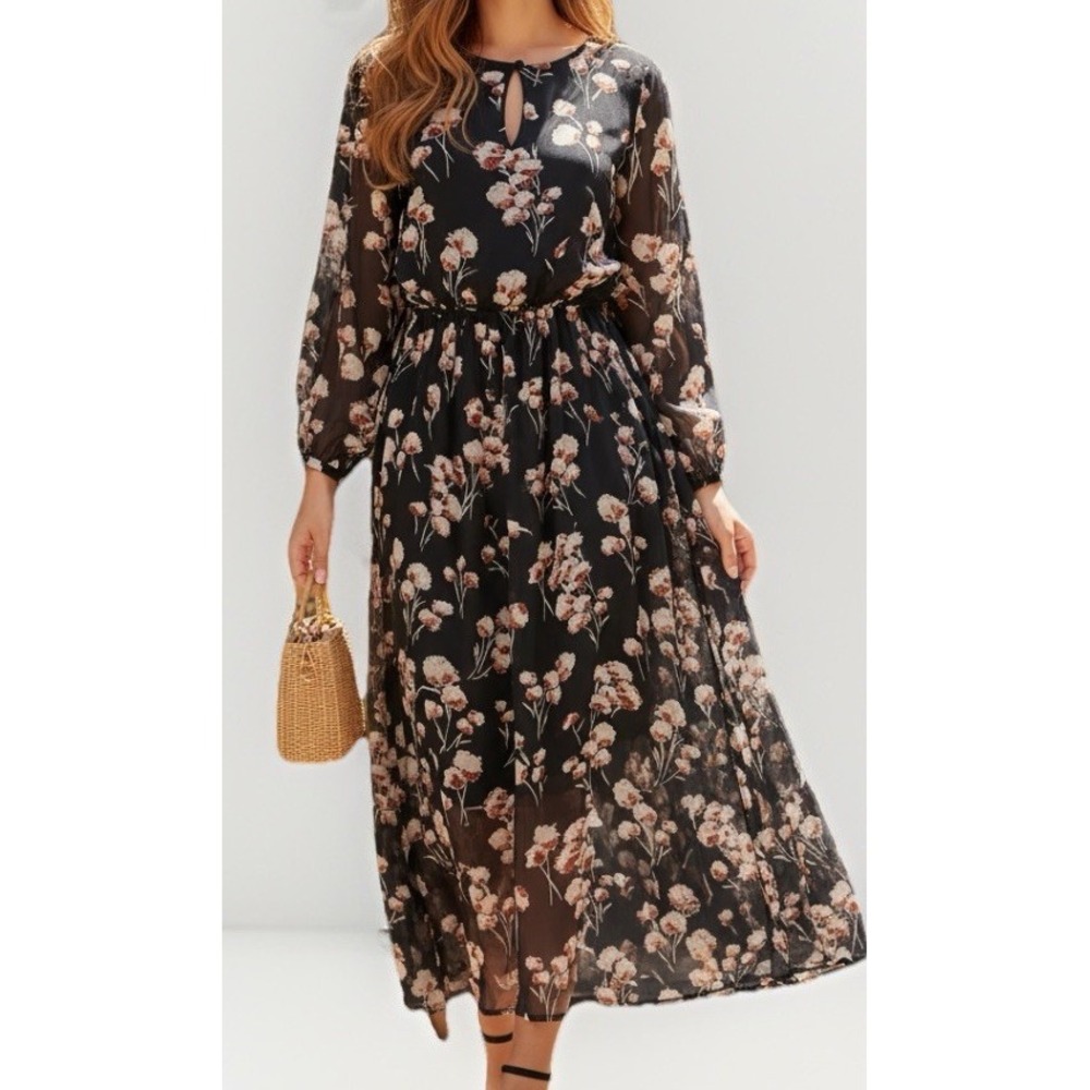 New Tory Burch Belted 100% Silk Black Print Whimsical Maxi Dress